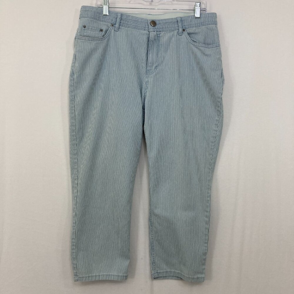Catherines size 16W Blue Striped Stretch Slim Leg Cropped Jeans